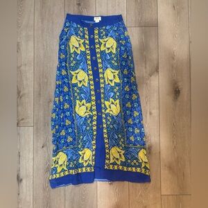 Maeve by Anthropologie Blue & Yellow Floral Button-Front Skirt